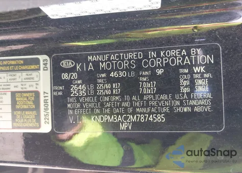 2021 Kia Sportage Lx из США, поврежденный, VIN KNDPM3AC2M7874585